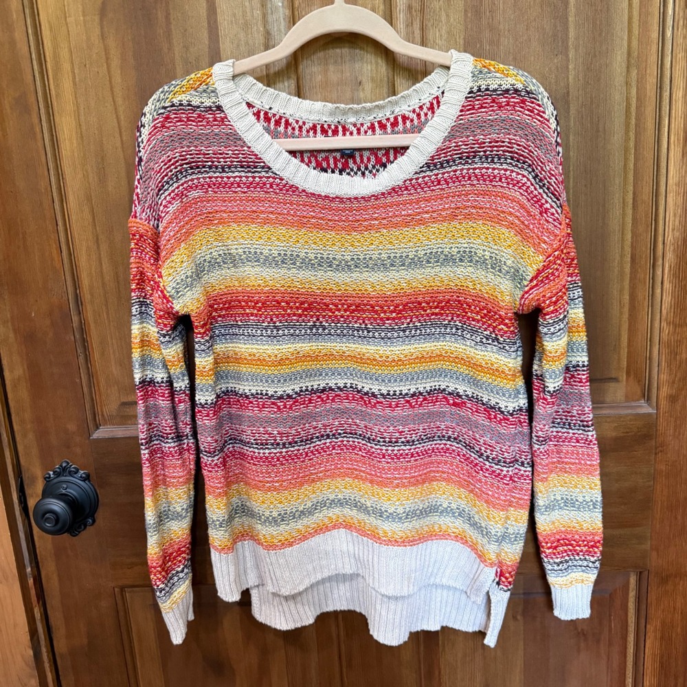 American Eagle Outfitters Striped Knit Sweater Womens Medium Red Orange Boho
